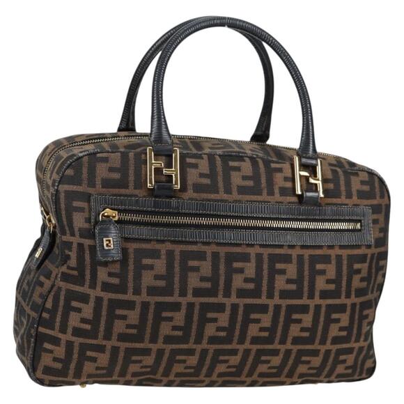 FENDI Zucca Canvas Hand Bag Black Brown Gold - Picture 1 of 13